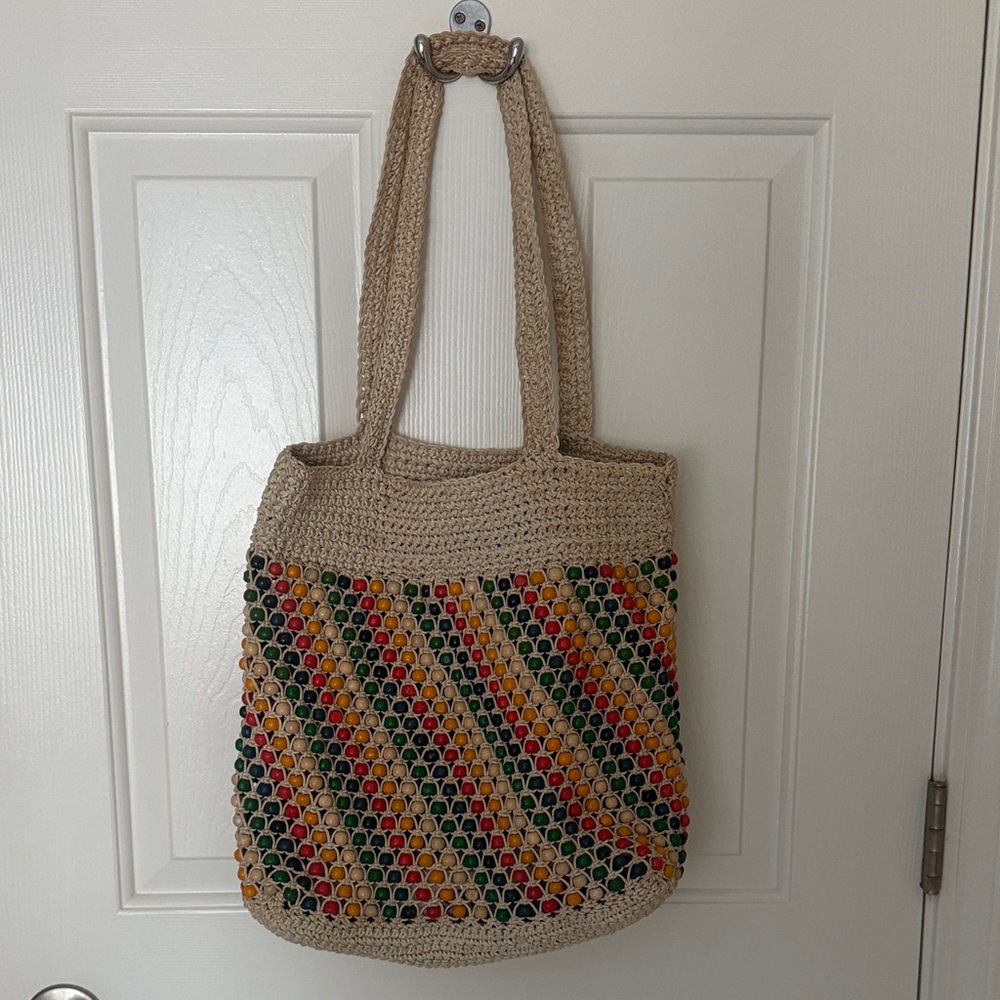 Madewell Tan and Multicolor Crochet Tote